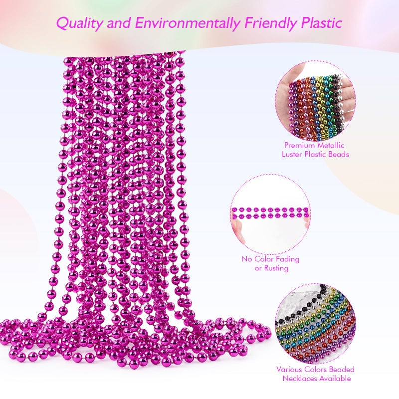 ZZYFGH 33'' 7mm St Patricks Day Beads Necklace  Metallic Hot Pink Bead Necklace Bulk  Mardi Gras Round Beaded Necklaces for Party Favors Costume Necklace (12 Pcs) - Image 3